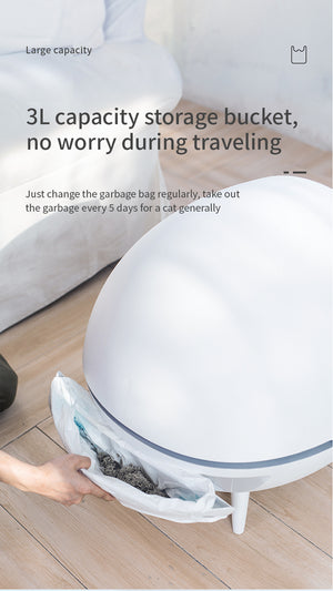 Large capacity storage bucket with a person changing a garbage bag, on a light wooden floor at Pet Servo
