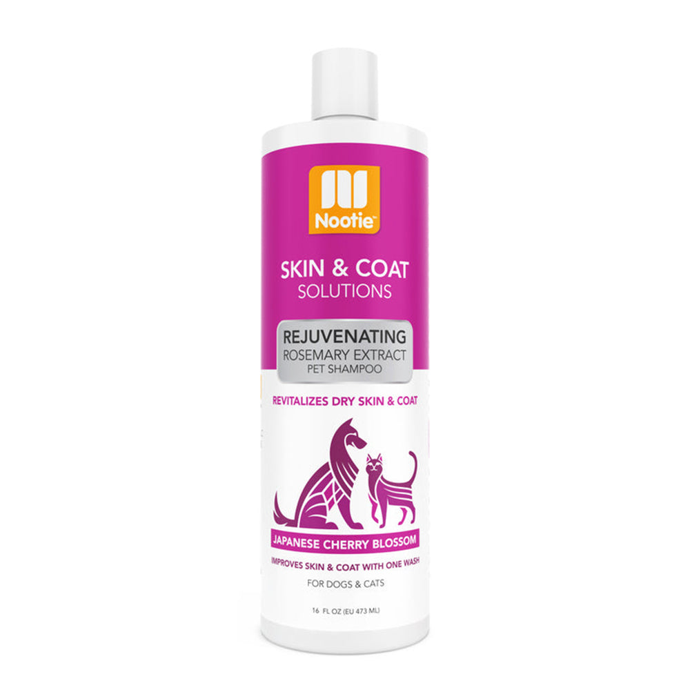 Nootie Skin & Coat Solutions shampoo bottle with pink label on a white background at Pet Servo
