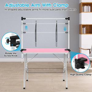 Shop best Advwin Pet Bath Grooming Table Pink image of adjustable arm with clamp at Pet Servo