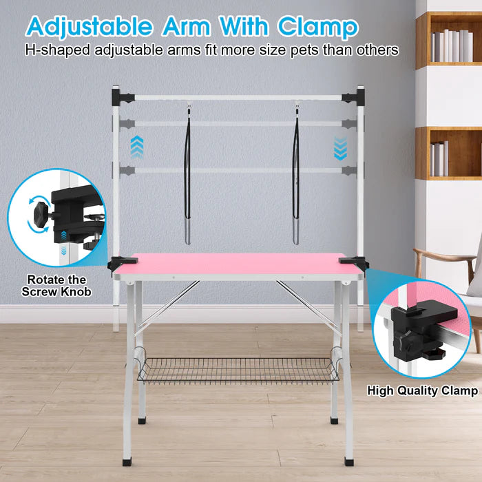 Shop best Advwin Pet Bath Grooming Table Pink image of adjustable arm with clamp at Pet Servo