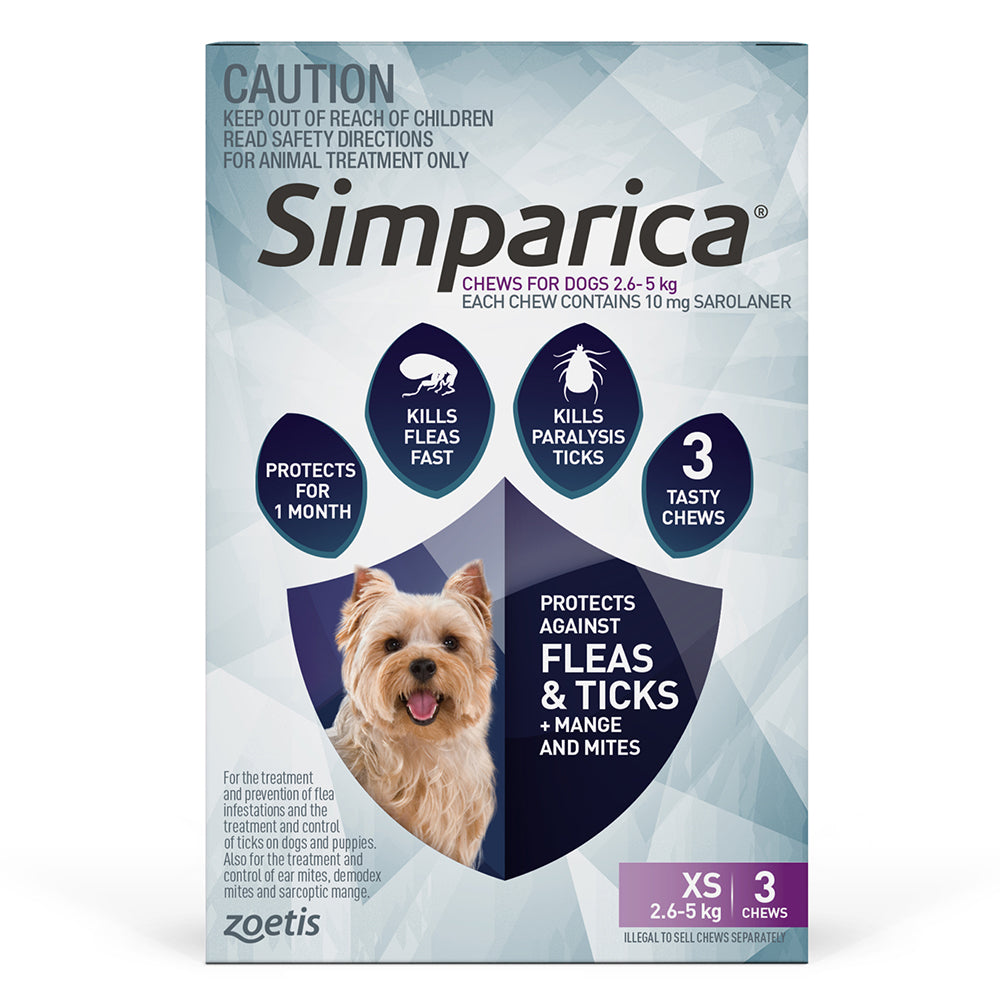 Simparica - Chewables 10MG for Very Small Dogs 2.5-5KG (PURPLE)