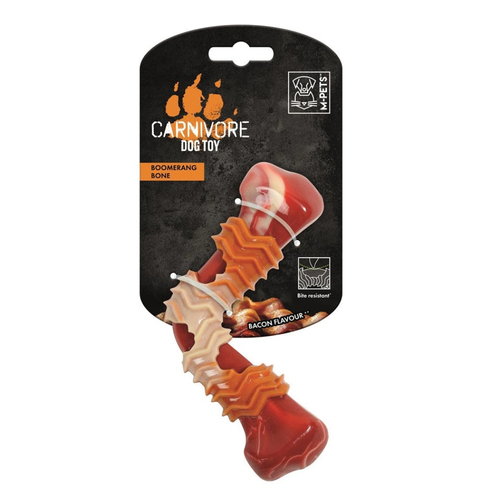 Rosewood - CARNIVORE Dog Toy Boomerang Bone - Bacon - Red - petservo