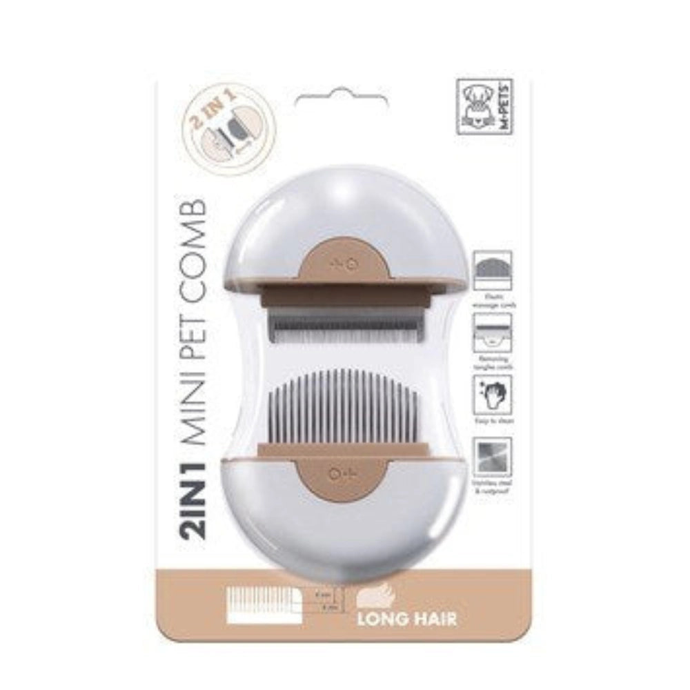 M-PETS - 2 in 1 Mini Pet Comb for long hair - Brown - Petservo