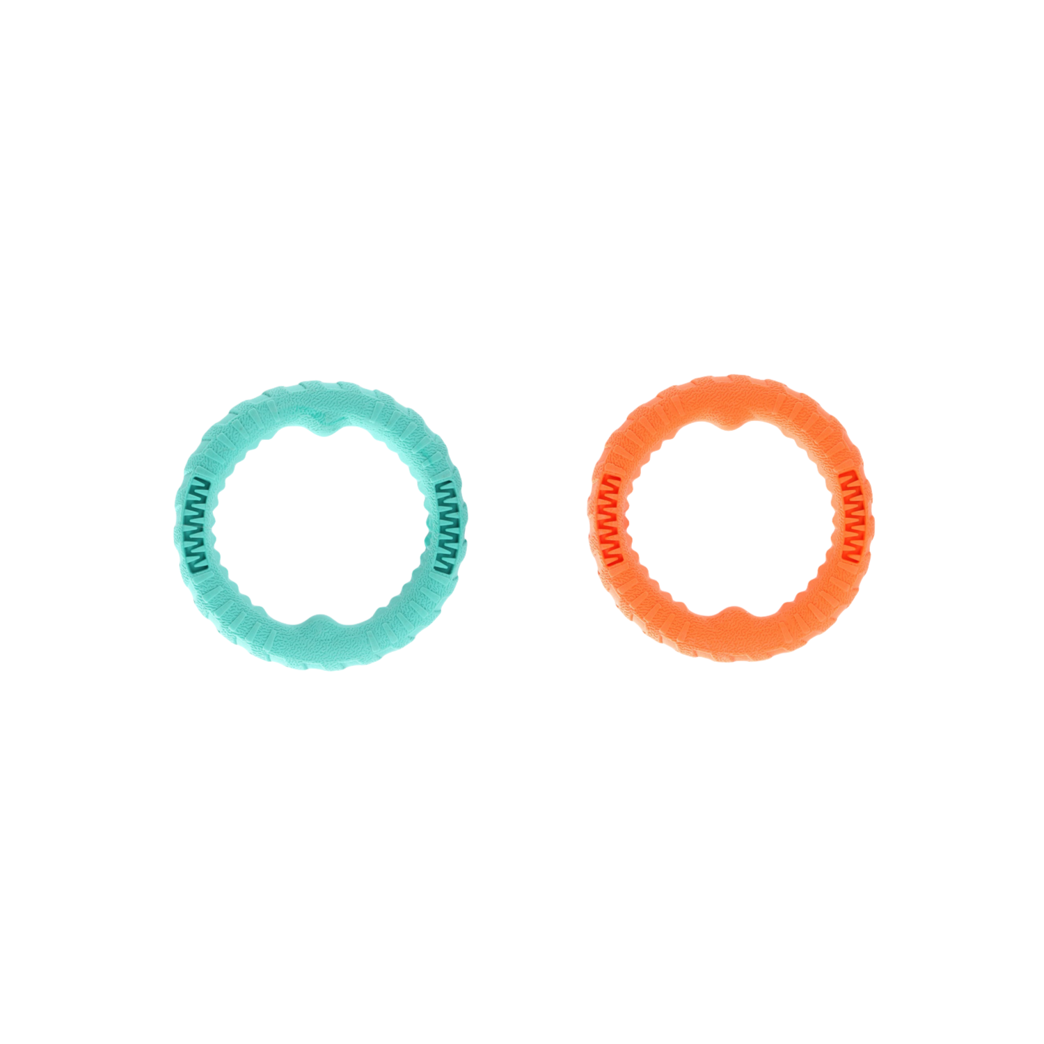 Two hair ties, one green and one orange, on a white background at Pet Servo