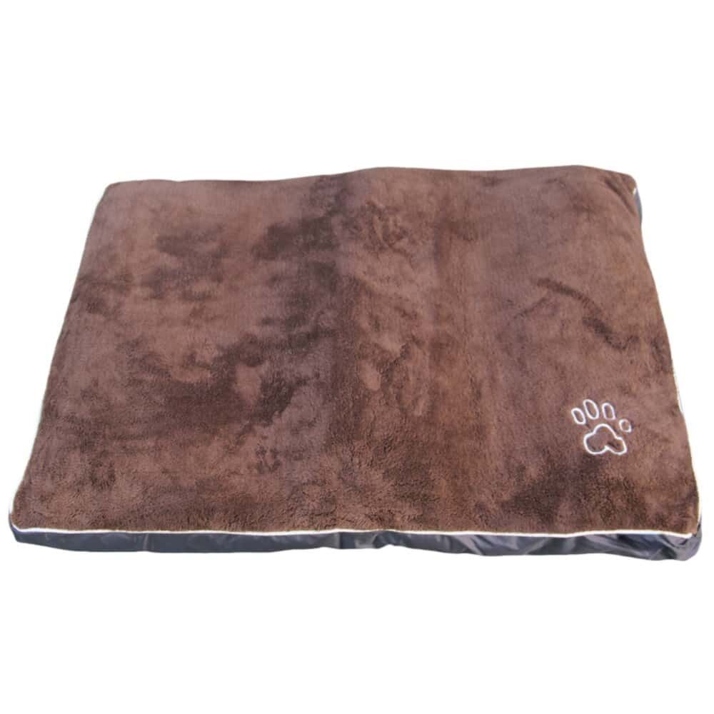 Brown pet bed with a paw print design on a white background at Pet Servo