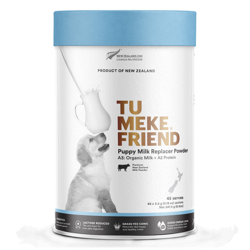 Tu Meke Friend Puppy Milk Replacer Powder packaging on a white background at Pet Servo
