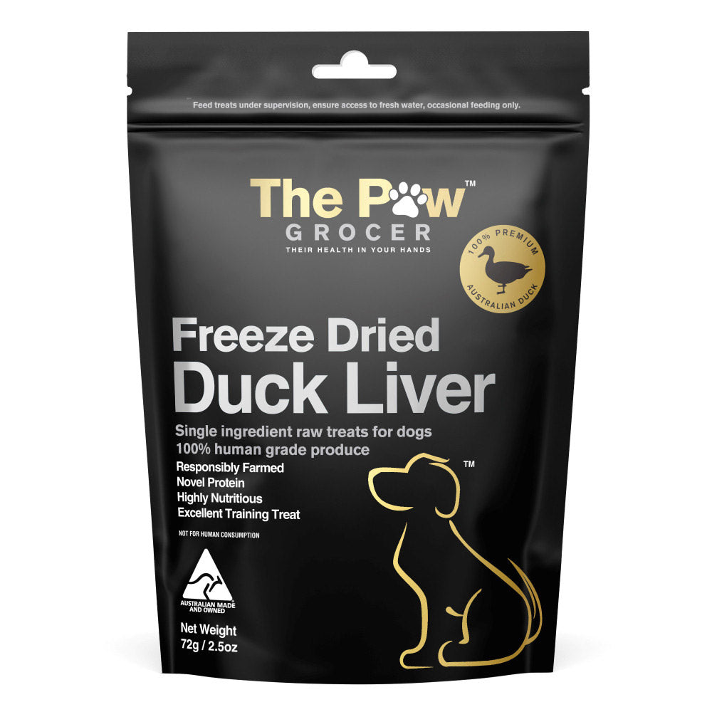 Package of The Paw Grocer Freeze Dried Duck Liver for dogs on a white background at Pet Servo