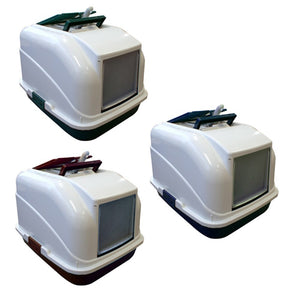 Three pet carriers with different colored roofs on a white background at Pet Servo