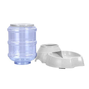 Pet water bottle and two white bowls on a white background at Pet Servo