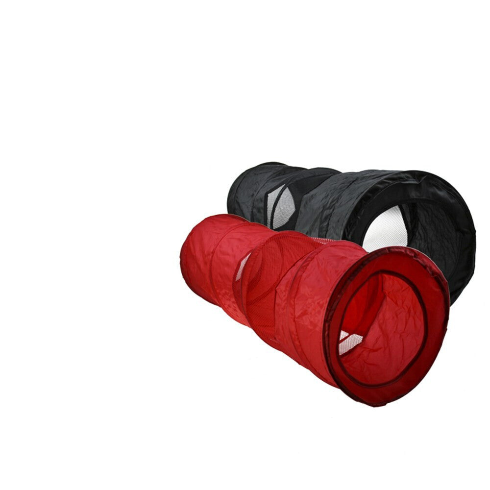 Red and black pet play tunnels on a white background at Pet Servo
