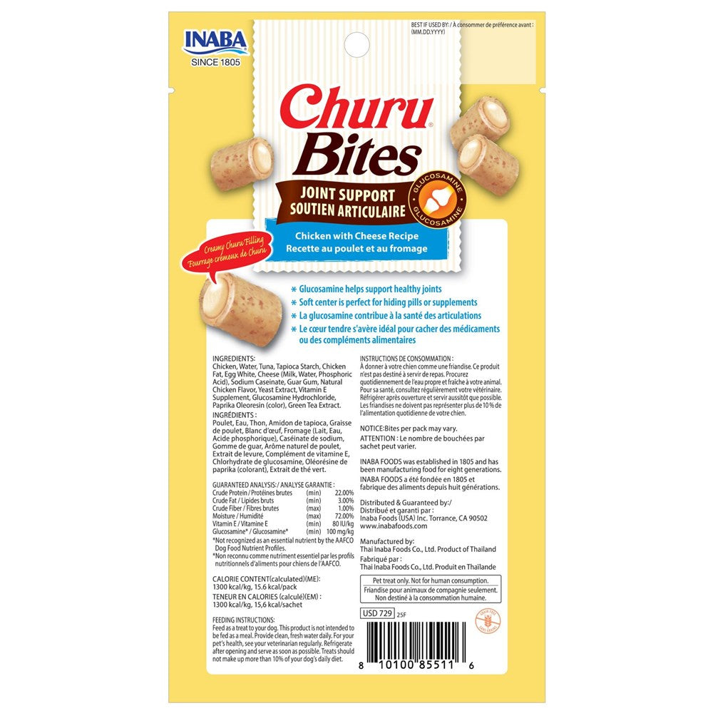 Package of INABA Churu Bites Joint Support with yellow background