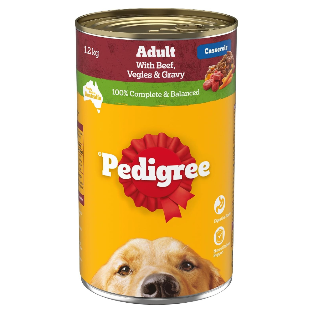 Pedigree - Adult Wet Dog Food with Beef, Vegies & Gravy Casserole 1.2kg Can, 12 Pack Pet Servo