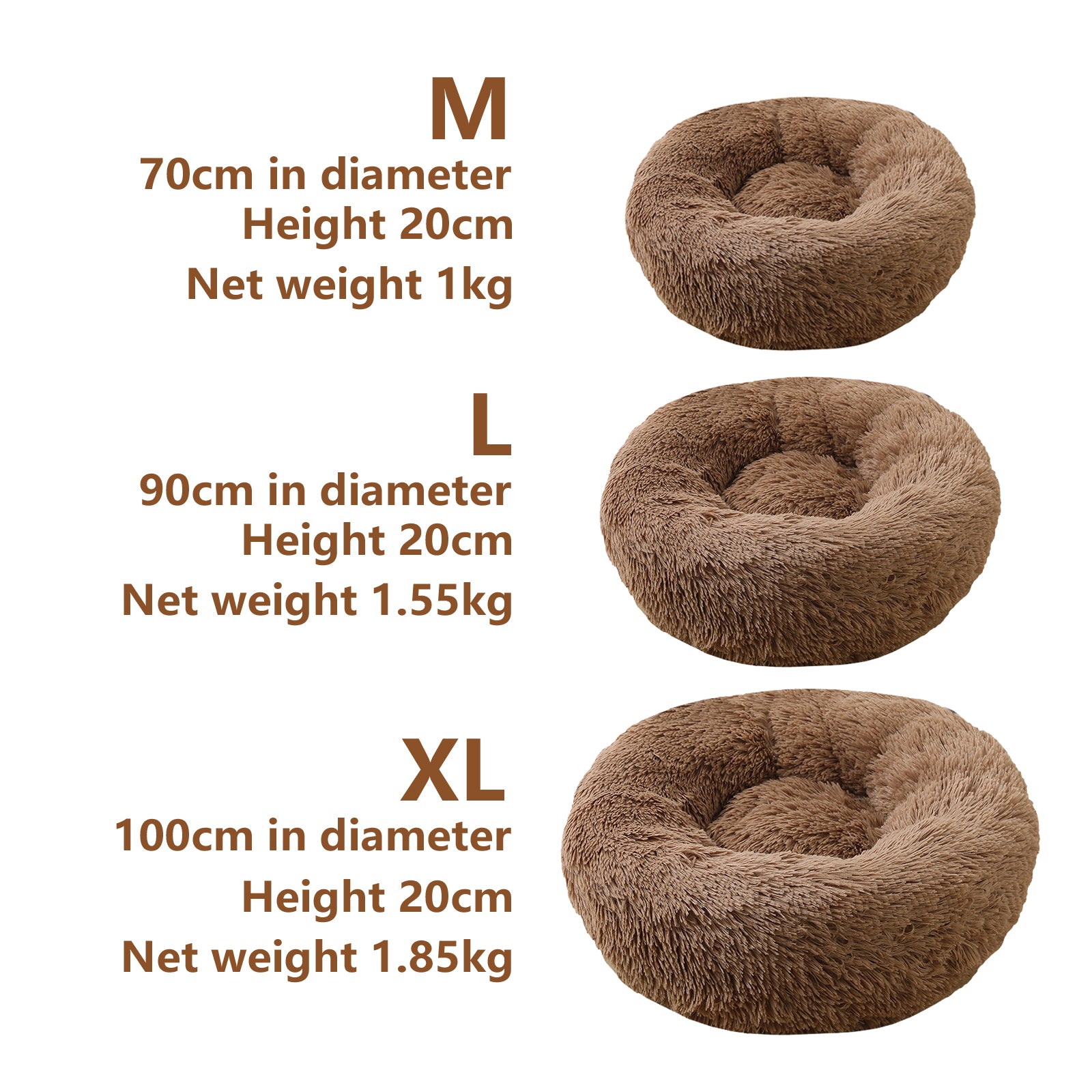 Pet Fantastic - Pet Dog Bed Bedding Warm Plush Round Soft Dog Nest Light Coffee