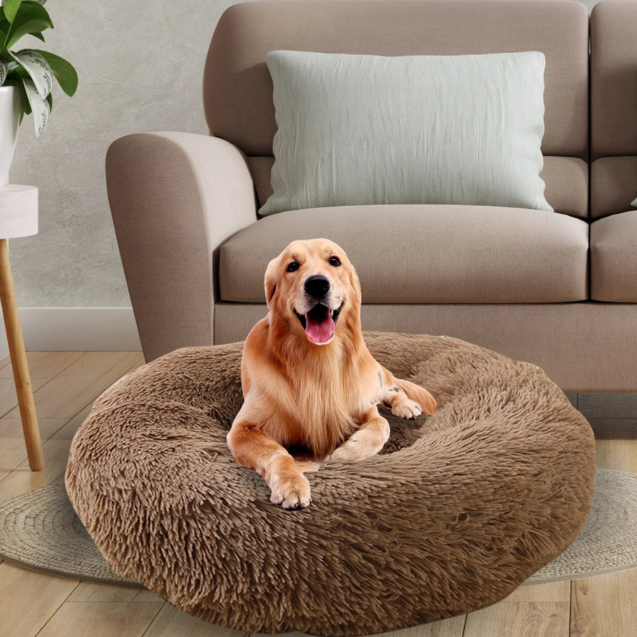 Pet Fantastic - Pet Dog Bed Bedding Warm Plush Round Soft Dog Nest Light Coffee at Pet Servo