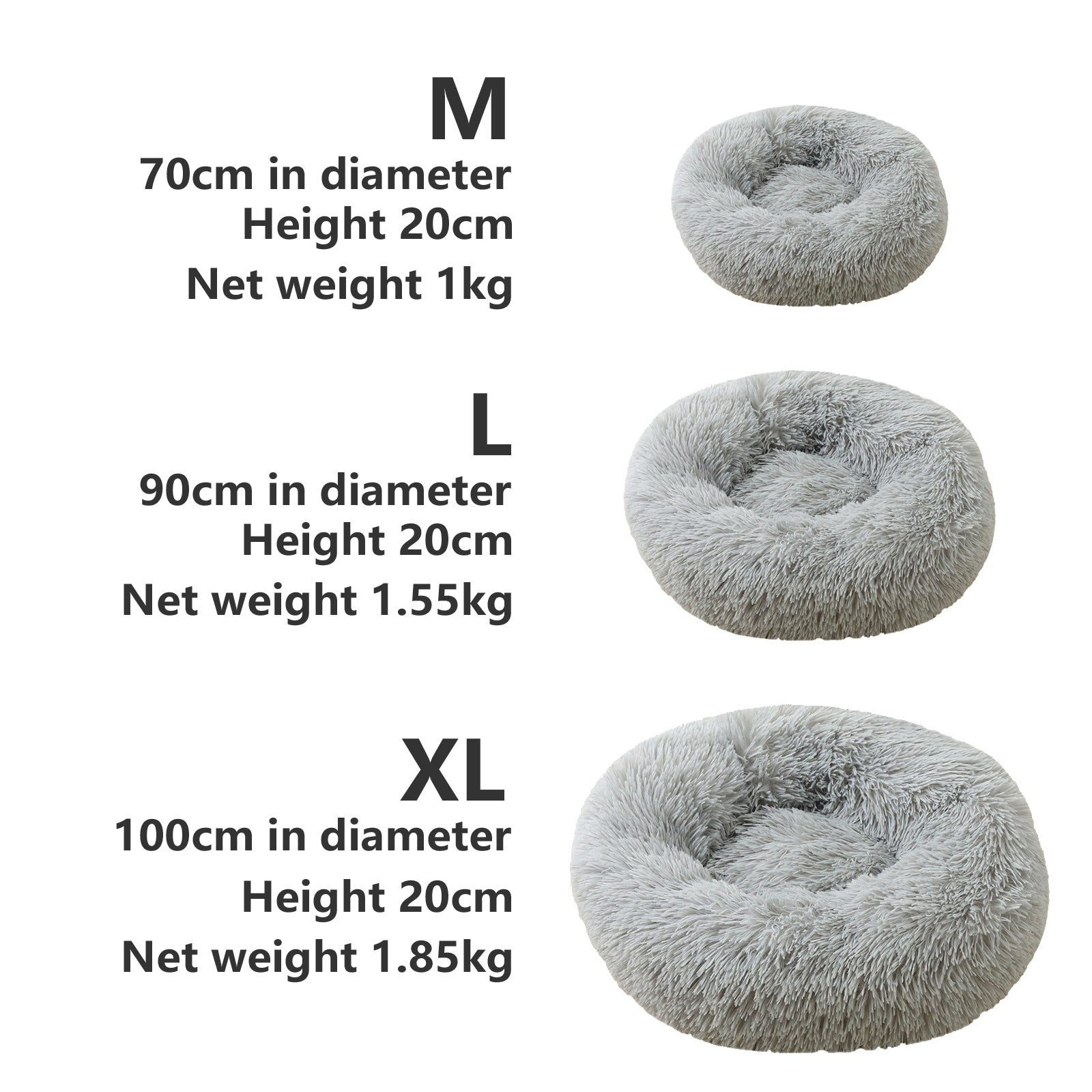 Pet Fantastic - Pet Dog Bed Bedding Warm Plush Round Comfortable Dog Nest Light Grey