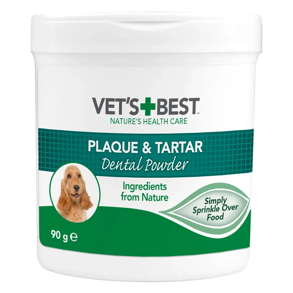 Vet's Best Plaque & Tartar Dental Powder container on a white background at pet servo