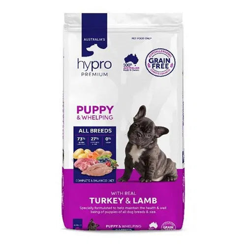 Dog food package for puppies and whelpings with turkey and lamb on a white background at Pet Servo