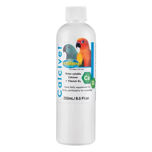 Bottle of CalciVet supplement 250 ml for birds on a white background at Pet Servo