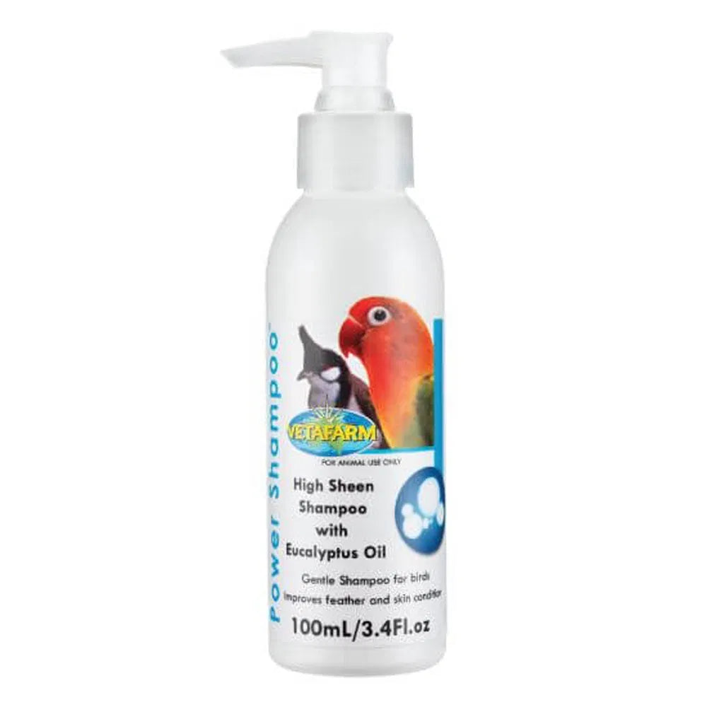 Pet shampoo bottle with a parrot illustration on a white background at Pet Servo