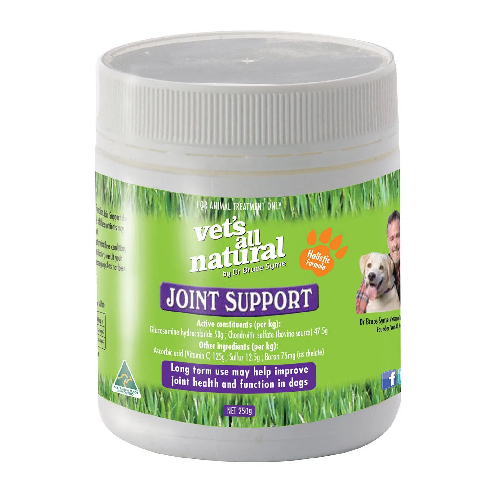 Vets All Natural Joint Support supplement container on a white background at Pet Servo