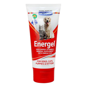 Energel supplement tube for pets with Vetsense branding on a white background at Pet Servo