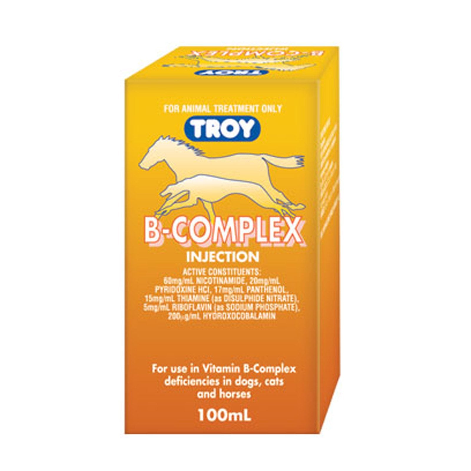 Box of Troy B-Complex injection for animals on a white background at Pet Servo