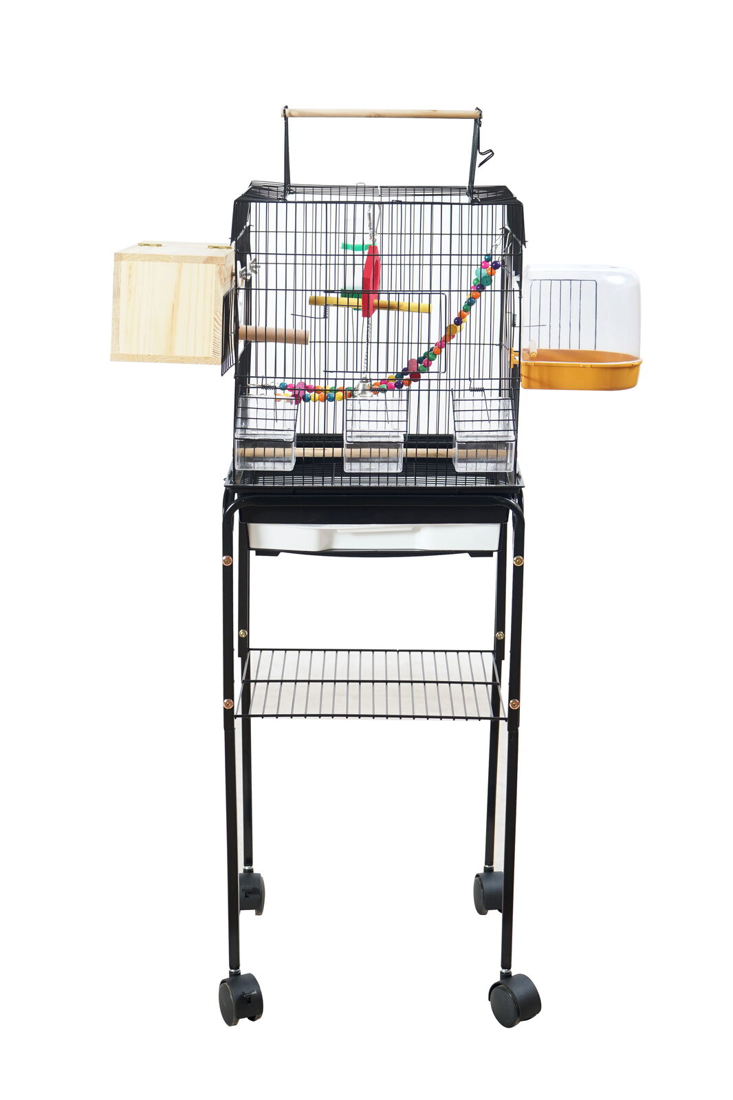 YES4PETS - Medium Size Black Bird Cage Parrot Budgie Aviary with Perch Stand and Castor Wheels