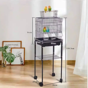 YES4PETS - Medium Black Bird Cage with Stand & Wheels - Pet Servo