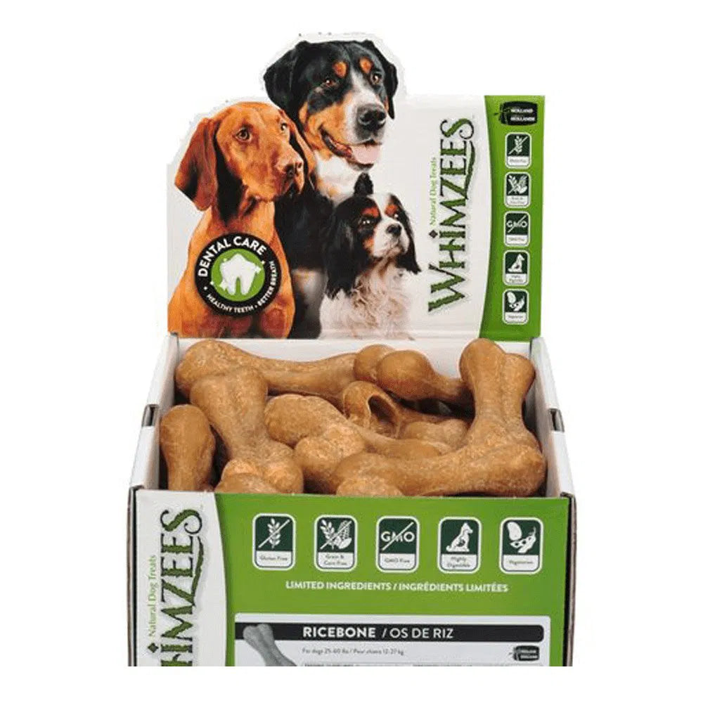 Box of Whimzees dog treats with images of dogs on a white background at Pet Servo