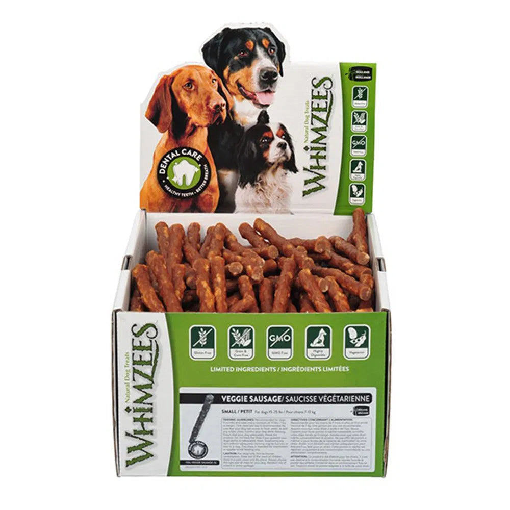 Box of Whimzees dog treats with images of dogs on the packaging at Pet Servo