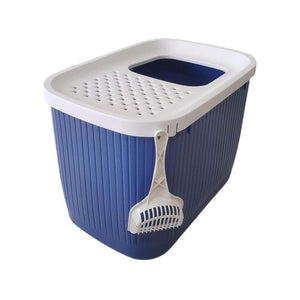 YES4PETS - XXL Top Entry Cat Litter Box No Mess Large Enclosed Covered Kitty Tray Dark Blue - petservo