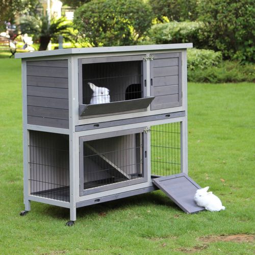 YES4PETS 110cm XL Double Storey Rabbit Hutch Cage with Wheel _PetServo