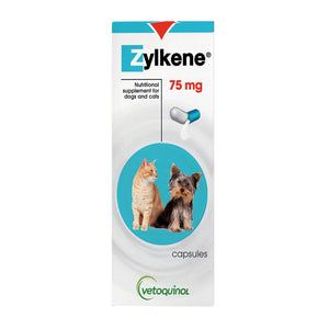 Zylkene nutritional supplement packaging for dogs and cats on a white background at Pet Servo