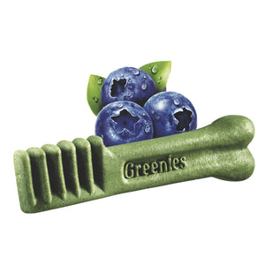 Greenies dental treats 2-7kg in 340gm packaging for dogs with blueberry flavor on a white background at Pet Servo