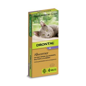 Drontal Allwormer for cats packaging with a cat on the label
