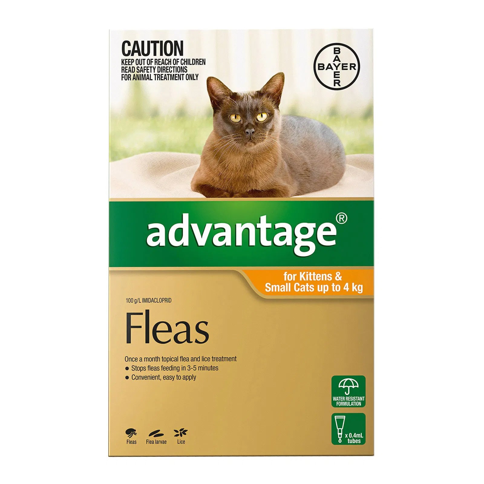 Advantage flea treatment for kittens and small cats packaging with a cat on a white background at Petservo