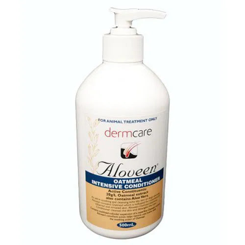 Dermcare Aloveen Oatmeal Intensive 500ml Conditioner bottle on a white background at Pet Servo