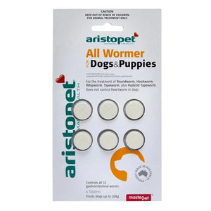 Aristopet All Wormer packaging for dogs and puppies on a white background at Pet Servo