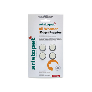 Aristopet All Wormer for dogs and puppies packaging on a white background at Pet Servo