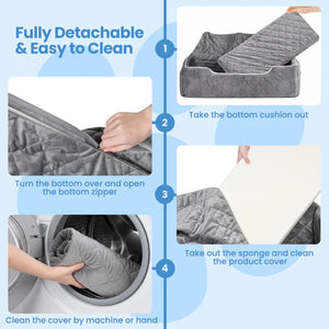 Instructions for cleaning a detachable product cover with images and text at Pet Servo