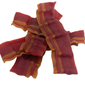 Red and orange striped candy on a white background