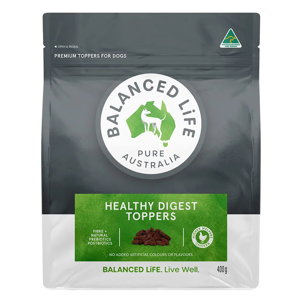 Balanced Life Pure Australia Healthy Digest Toppers package on a white background at Pet Servo