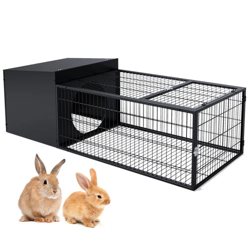 Black pet cage with two rabbits on a white background at Pet Servo