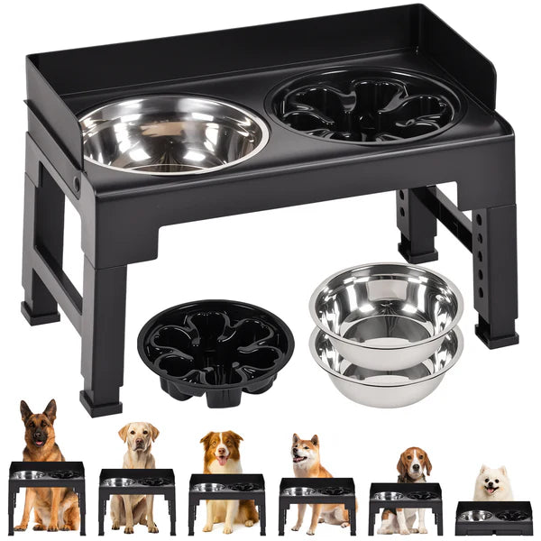 Advwin - Adjustable Elevated Dog Bowls with Slow Feeder