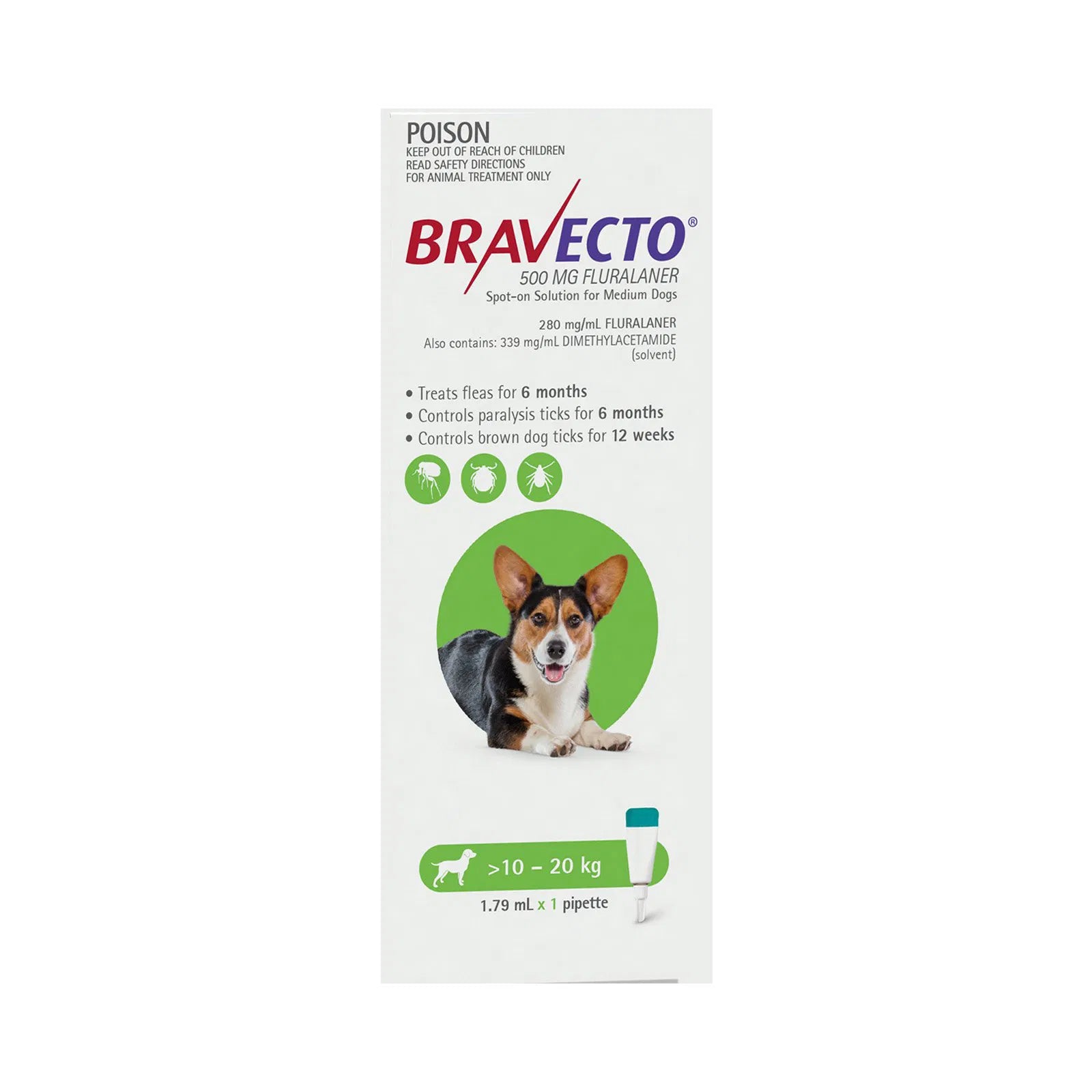 Buy Bravecto Spot On for Medium Dogs (10 - 20 kg) Green at Pet Servo