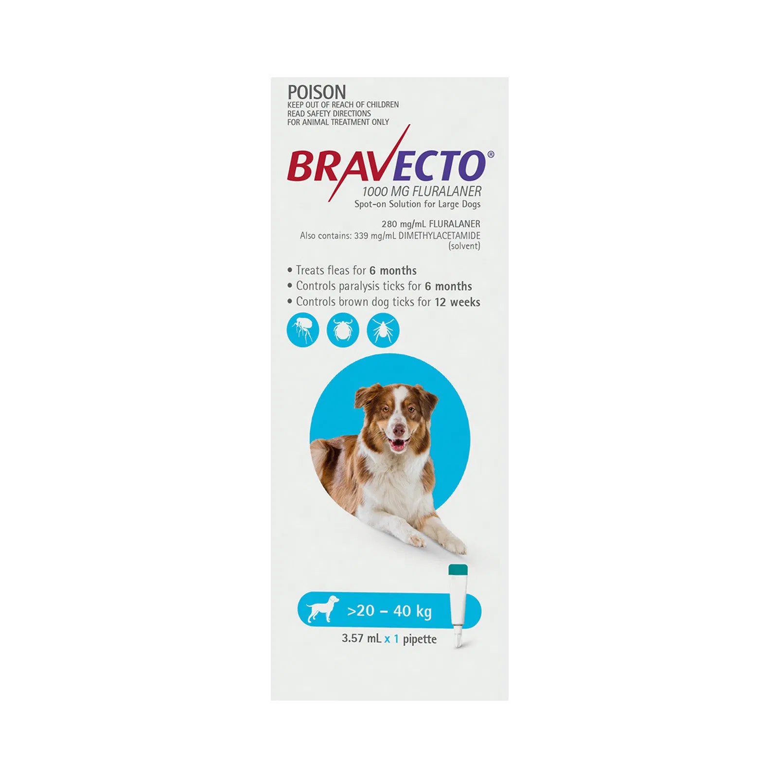 Buy Bravecto Spot On for Large Dogs (20 - 40 kg) Aqua at Pet Servo