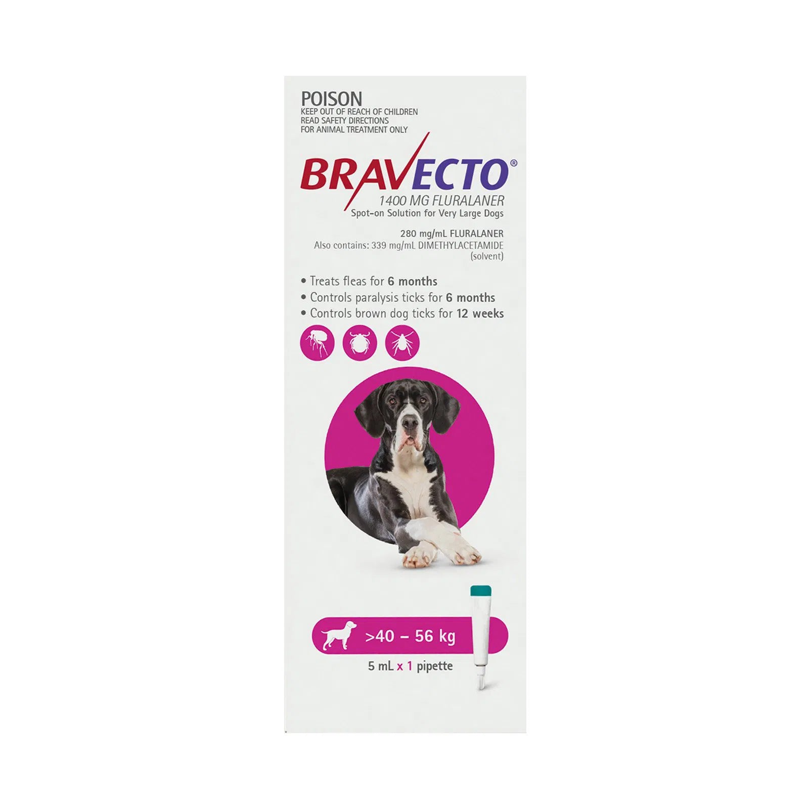 Buy Bravecto Spot On for X-Large Dogs (40 - 56 kg) Pink at Pet Servo