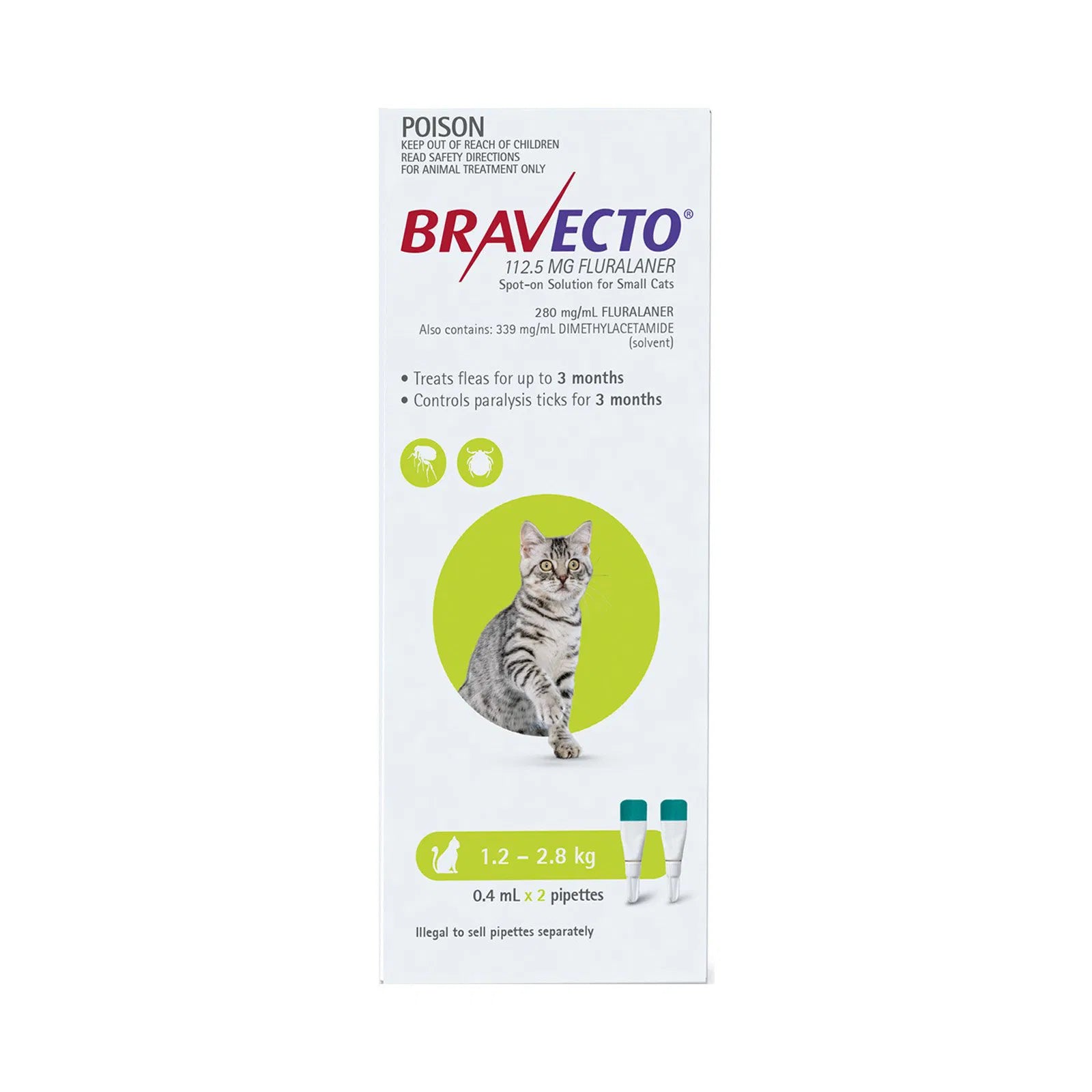 Bravecto Spot On For Small Cats (1.2 - 2.8 kg) Light Green at Petservo