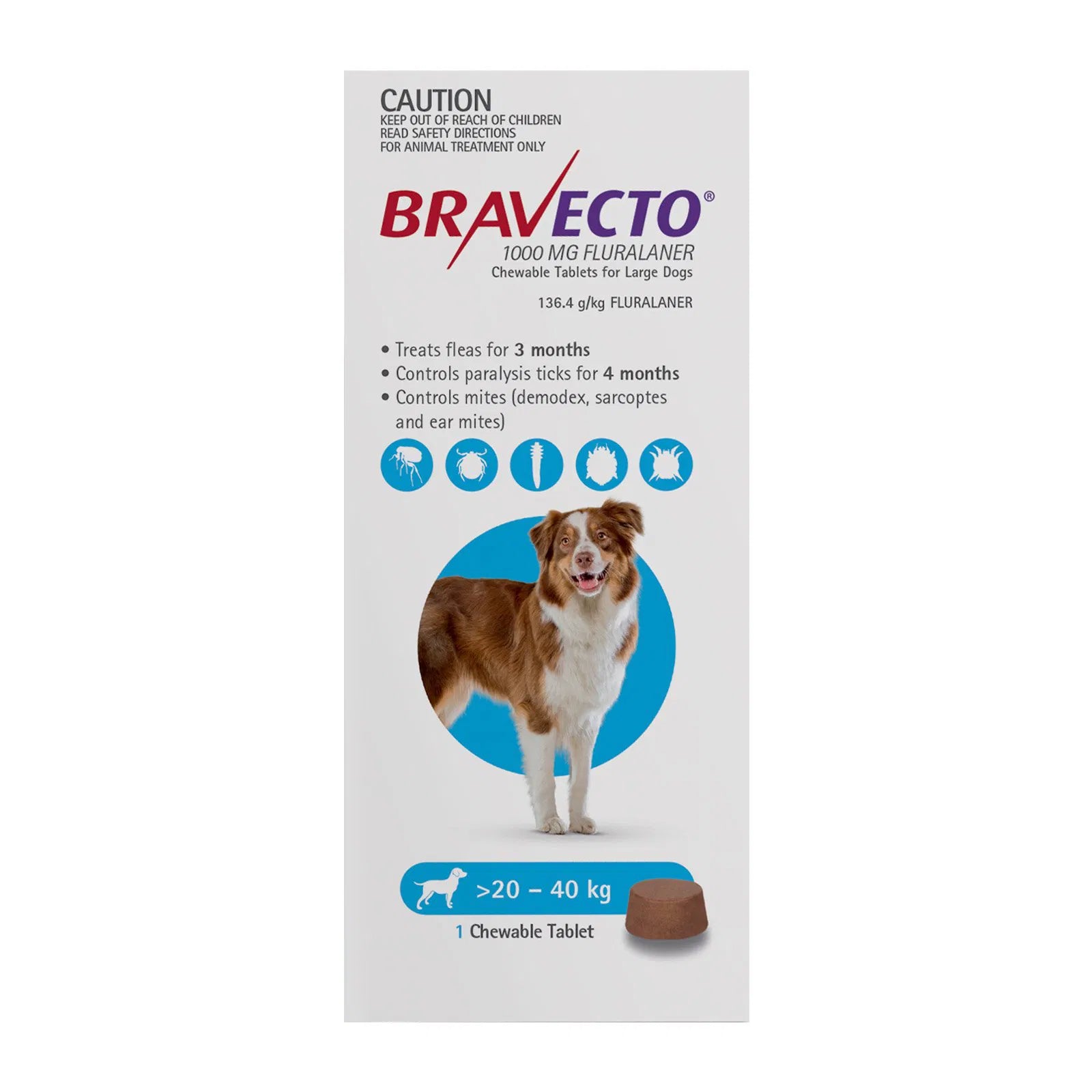 Buy Bravecto For Large Dogs 20-40kg (Blue) at Pet Servo