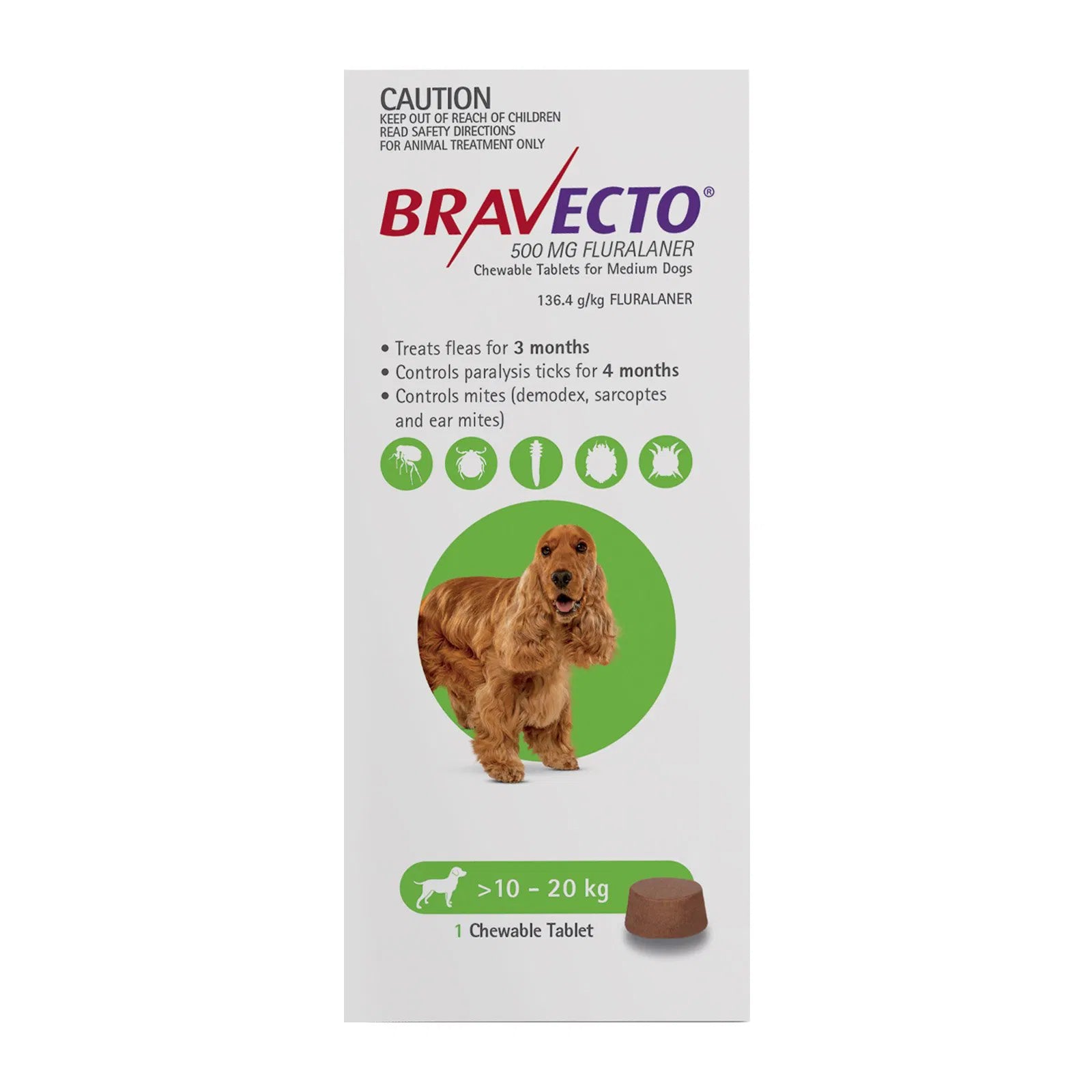 Buy Bravecto For Medium Dogs 10-20Kg (Green) at Pet Servo